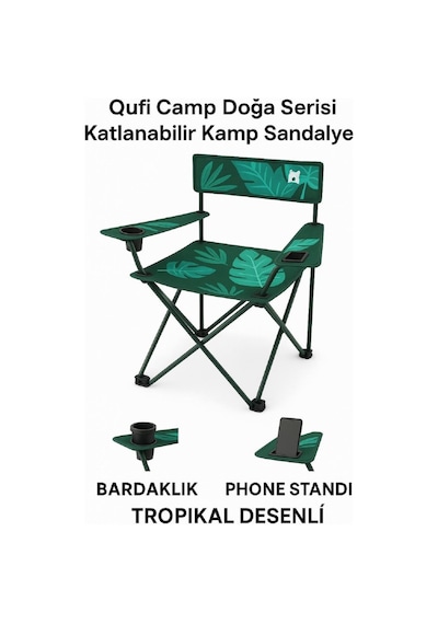 Qufi Desenli Katlanır Kamp Piknik Sandalyesi Rejisör Koltuğu Yeşil Yeşil