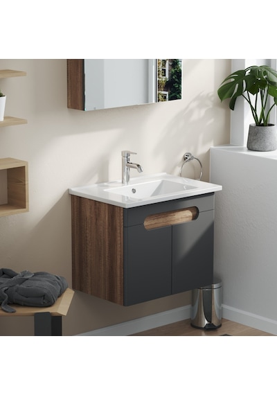 Aqua Bagno Luvi Alt Dolap + Üst Dolap -lavabo Dahil-65 Cm.-3 Parça Antrasit Gri - Atlantik Çam Aqua Bagno Luvi Alt Dolap + Üst Dolap -lavabo Dahil-65 Cm.-3 Parça Antrasit Gri - Atlantik Çam