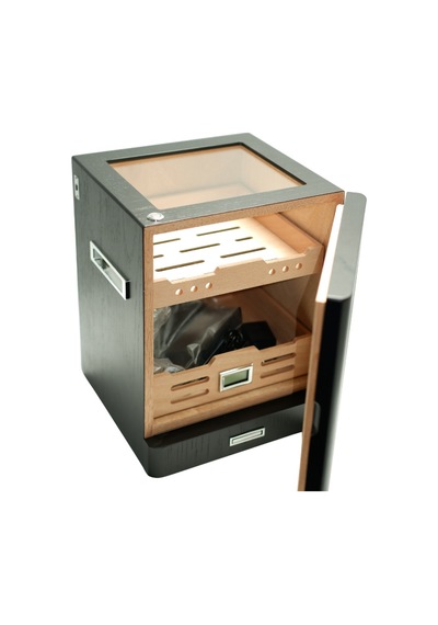 Premiumquality Sucre Aksesuar Çekmeceli İçi Ledli Siyah Sedir Humidor Puro Kutusu - Tr9650
