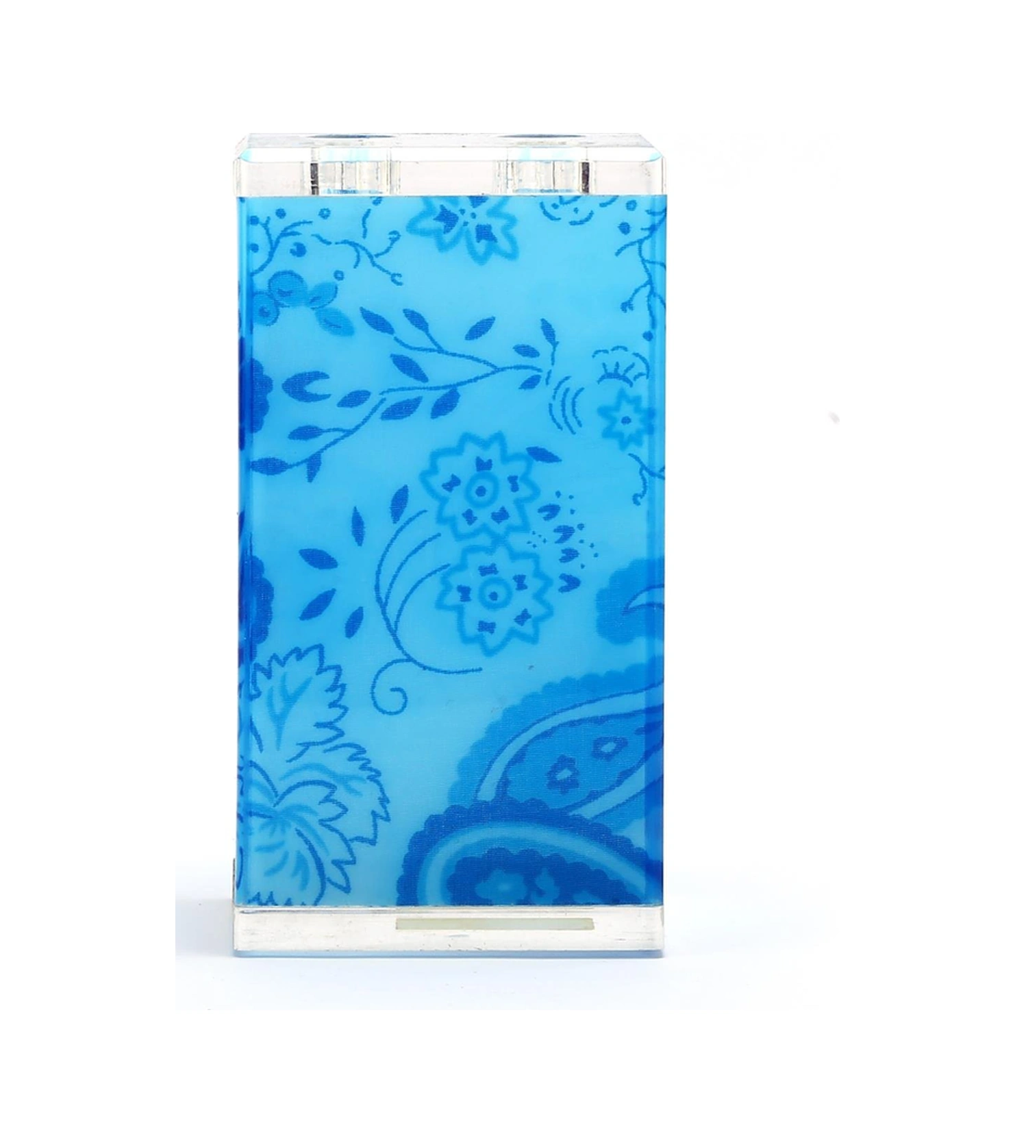 2 Adet Diş Fırçalık Mavi Çiçekli Akrilik 6x6x12cm Banyo Seti Çok Renkli