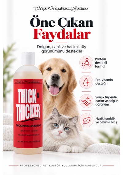 Chris Christensen Thick N Thicker Hacim Ve Kabarıklık Veren Kedi Köpek Şampuanı 473 Ml