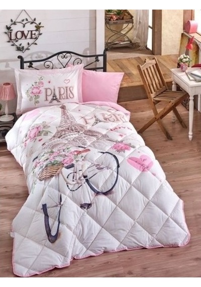 Clasy %100 Pamuk Tek Kişilik Uyku Seti Paris Love Pembe Pembe