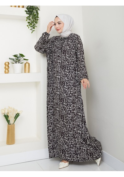 Nevayla Moda Önü Büzgülü Viskon Elbise - Kahverengi / E0130 Kahverengi