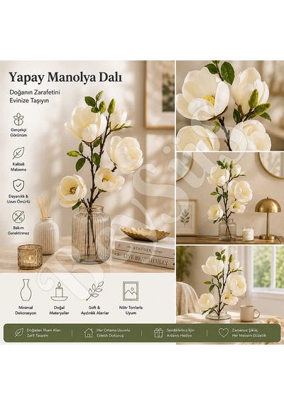Yapay Manolya Buketi 90 Cm Beyaz