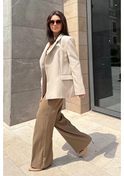 Madmext Taş Rengi Astarlı Kadın Blazer Ceket Mg2508 Taş Rengi