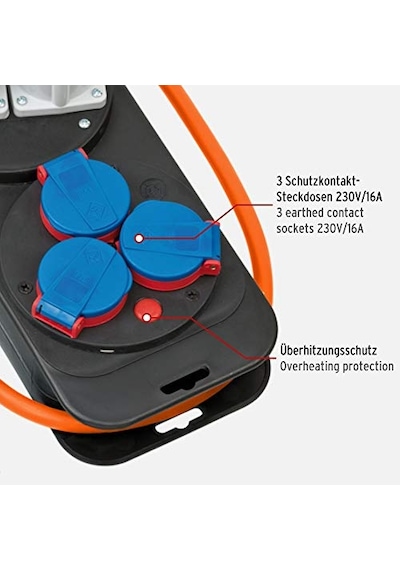 Cee 230 V Kamp Elektrik Dağıtıcı, Topraklı Fişli 2 X Cee Priz, 3 X Topraklı Priz, 1,5 M H07rn-f 3g2,5 Kablo, Tur 0