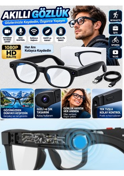 S2 Max Akıllı Gözlük Kameralı Bluetooth Konuşma Ve Çekim Özellikli Gözlük Siyah Ve Beyaz Cam Hediye