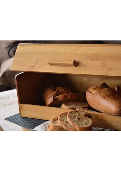 Bambu Ekmek Kutusu Ekmek Dolabı, Ekmek Sepeti Sandığı, Ekmeklik, Çok Amaçlı Bambu Kutu 34cm 19.5cm 14cm Açık Gri
