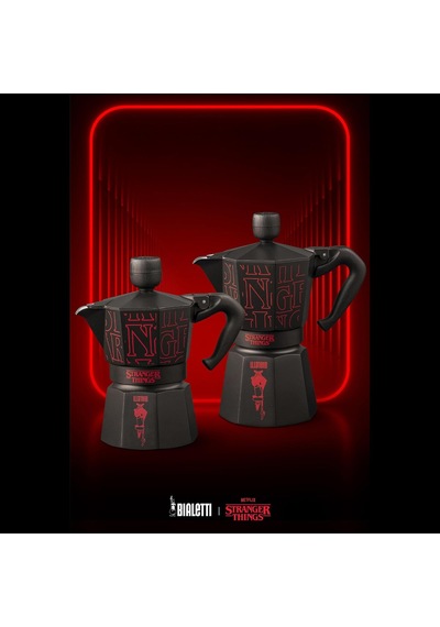 Moka Express Stranger Things: 3 Cups Ocak Üstü Espresso Pişirici, Müzikli, 130ml, Siyah, Patentli Güvenlik Valfi