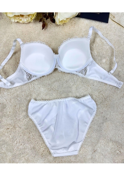Le Jardin Parlak Simli İpli Brodeli Push-up Sütyen Külot Takım-50 Ekru