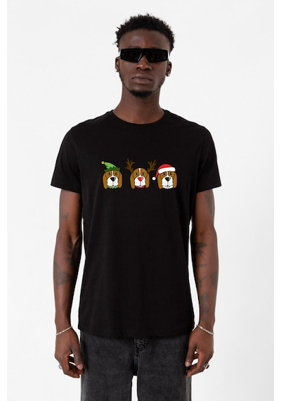 3 Wise Beagles Christmas Siyah Erkek Tshirt Çok Renkli