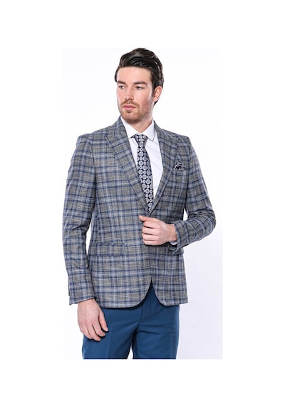 Wessi Ekose Slim Fit Tek Düğme Lacivert Erkek Ceket 001
