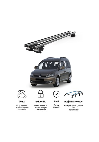 Venüs Volkswagen Caddy Life 5d 2004-2015 Uyumlu Gri Ara Atkı Port Bagaj Tavan Barı