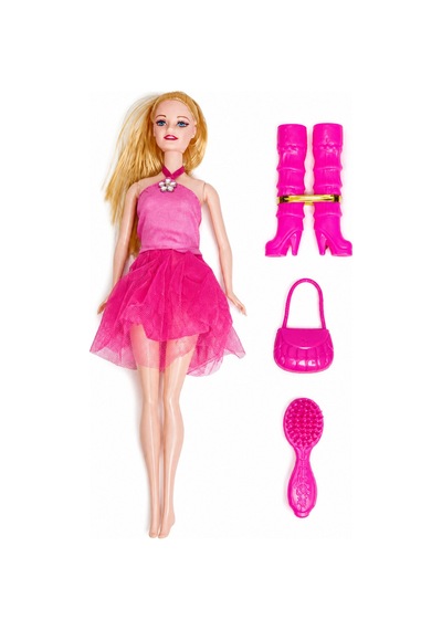 Anlily Moda İkonu Oyuncak Bebek Ve Aksesuarları 30 Cm Pembe Elbiseli Set