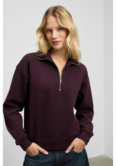 Grimelange Endora Kadın Yumuşak Polarlı Kumaşlı Yakası Fermuarlı Regular Bordo Sweatshirt Bordo Grimelange Endora Kadın Yumuşak Polarlı Kumaşlı Yakası Fermuarlı Regular Bordo Sweatshirt Bordo
