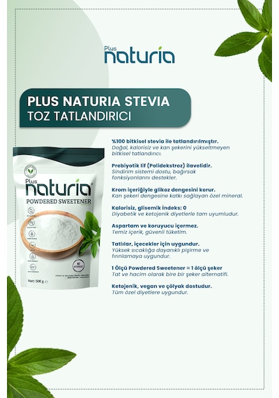 Stevia Toz Tatlandırıcı Şekersiz Ve Kalorisiz Tatlılık, 200g Krom İlaveli