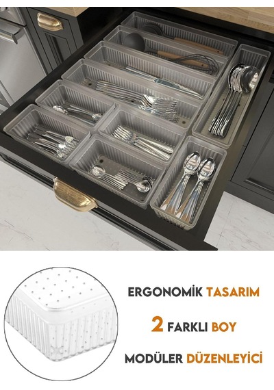 10'lu Modüler Set Kaşıklık Çekmece Içi Düzenleyici Çatal Kaşık Bıçak Düzenleme Organizeri Şeffaf Diğer