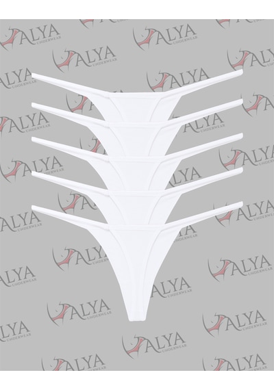Alya Underwear Kadın Ipli Tanga Külotlar - 5 Li Paket Sarı, Mor, Mint, Somon,mavi 1301p Beyaz P05