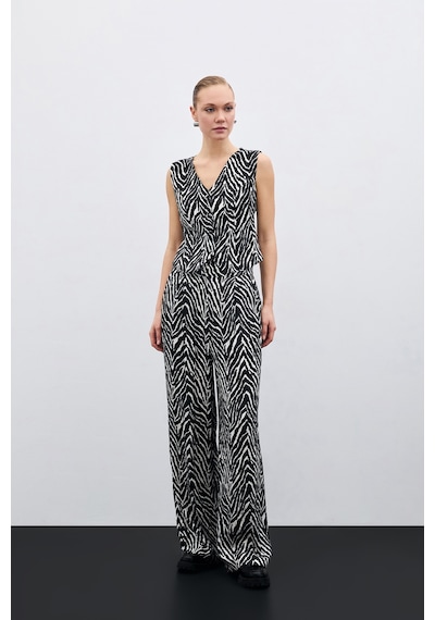 Sateen Zebra Desen Pantolon - Siyah-135474 Siyah