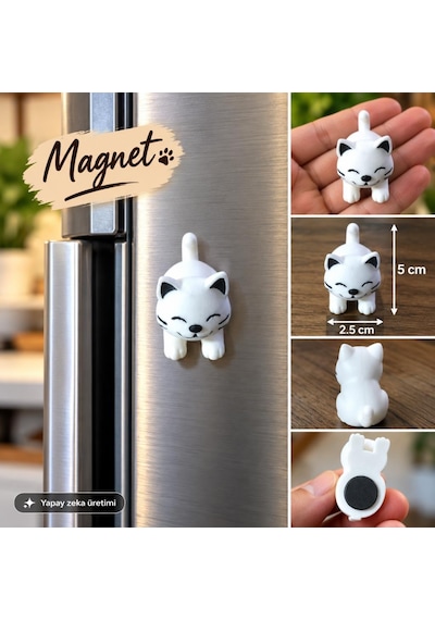 Magnet Kedi Buzdolabı Süsü Sevimli Kedi Figürlü Dekoratif Hediyelik 5 X 2,5 Cm