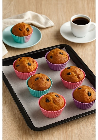 Pratik Silikon Muffin Kalıbı - 6 Lı Set Silikon Çok Renkli Diğer