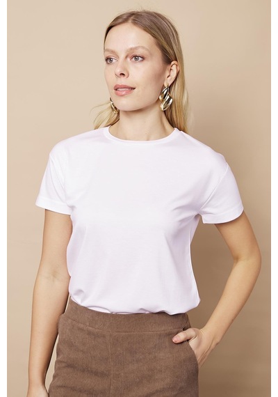 Jument Kadın Sıfır Yaka Kırışmaz Span Karışımlı Şık Kısa Kol Likralı T-shirt Bluz-beyaz Beyaz Jument Kadın Sıfır Yaka Kırışmaz Span Karışımlı Şık Kısa Kol Likralı T-shirt Bluz-beyaz Beyaz
