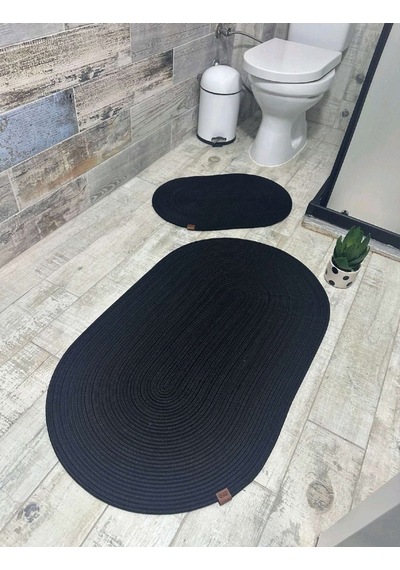 Jüt Hasır 2li Banyo Paspas Takımı-siyah Siyah