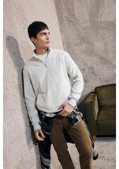 Defacto Regular Fit Yarım Fermuarlı Sweatshirt E9629ax25aubg766 Bej-bg766