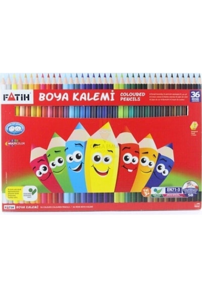 Fatih 36lı Kuru Boya Tam Boy Karton Kutu 36 Renk Çok Renkli