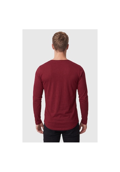 Deepsea Erkek Bordo %95 Pamuk Slim Fit Kesik Açık Yaka Likralı Penye Sweatshirt Oval Kesim 2602299