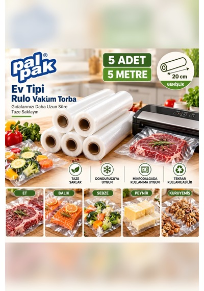 Ev Tipi Vakum Rulo En:20 Cm Boy:5 Metre 5 Adet Beyaz