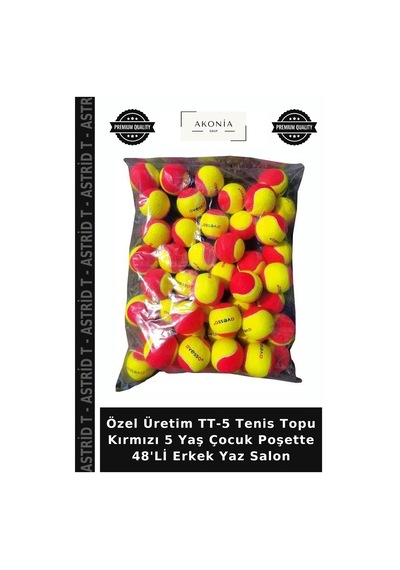 Özel Üretim Tt-5 Tenis Topu Kırmızı 5 Yaş Çocuk Poşette 48'li Erkek Yaz Salon
