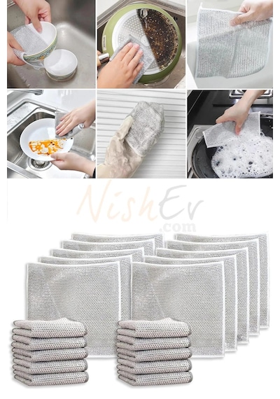Premium Çelik Tel Çift Katlı Bulaşık Bezi 5 Li Set Zor Kirle Mücadele, Mutfak & Banyo İçin