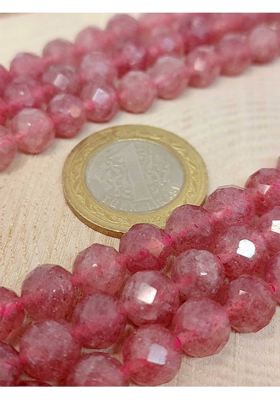 Çilek Kuvars Taşı Faset Kesim 8mm Unisex İkili Bileklik