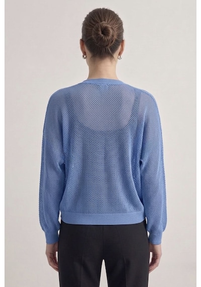 Neden Tekstil Premium Ajurlu İnce Triko Bolero Hırka - Mavi