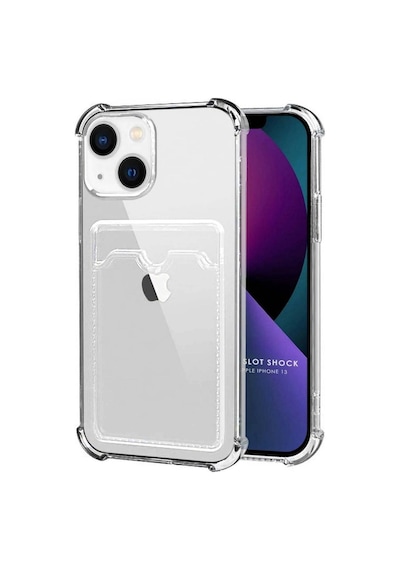 Apple Uyumlu iPhone 13 Kılıf Darbe Emici Köşe Korumalı Kartlıklı Cüzdanlı Silikon Kapak Şeffaf