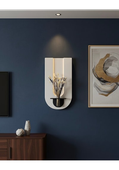 Begonvil Ahşap Pilli Ledli İskandinav Salon Duvar Rafı Şık Modern Çiçeklik 40 X 75 Cm Paris Grisi - Antrasit