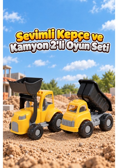 Sevimli Kepçe Ve Kamyon 2 Li Set 26 Cm Hareketli Kepçe Ve 20 Cm Damperli Oyuncak Kamyon Çok Renkli