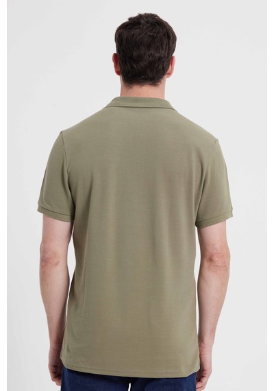Tudors Erkek Slim Fit Dar Kesim %100 Pamuk Haki Polo Yaka Tişört-46188 Haki