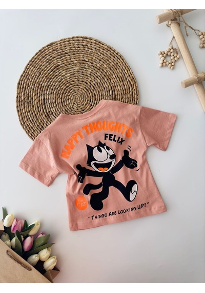 Miniğimin Cicileri Flx Kedi Baskılı Unisex Çocuk Tşört - Gül ... Gül Kurusu