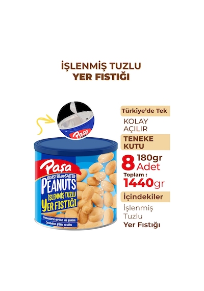 Paşa Kuruyemiş Kavrulmuş Yer Fıstığı Teneke Kutu 8 x 180 G