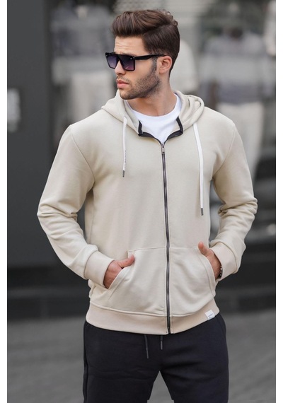 Madmext Bej Fermuarlı Kapüşonlu Sweatshirt 6161-bej Bej