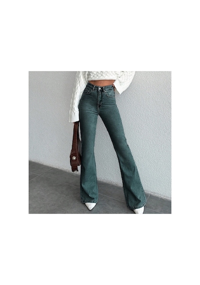 Kene Jeans Yeşil Tintli İspsnyol Paça Kot Pantolon Yeşil Tintli
