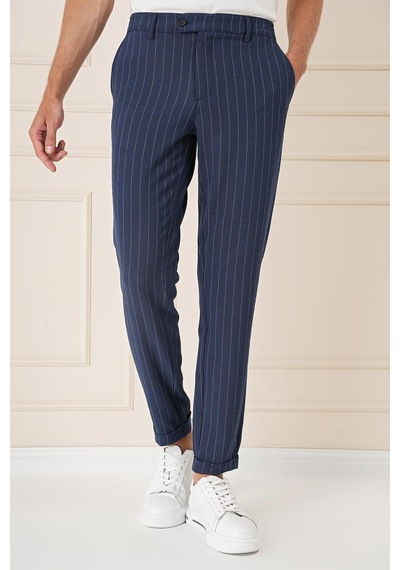 Efor Comfort Fit Çizgili Gofre Kumaş Esnek Lacivert Pamuk Pantolon P 1157 Lacivert