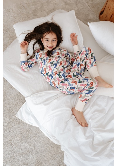 Kovboy Çizme Baskılı Color Shapes Çocuk Pijama Seti Krem