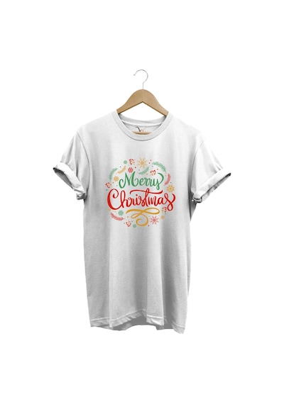 Yılbaşı Christmas Baskılı Noel Yeni Yıl %100 Pamuk Regular Fit Bisiklet Yaka Beyaz T-shirt Beyaz