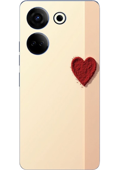 Tecno Camon 20-20 Pro Uyumlu Krem Zeminli Kırmızı Kalp Baskılı Silikon Kılıf Renkli