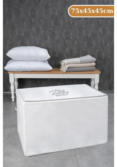 Flosoft Yorgan Yastık Saklama Hurcu, İpli Baskılı Çok Amaçlı Sandık Tipi Hurç 75x45x45 Cm