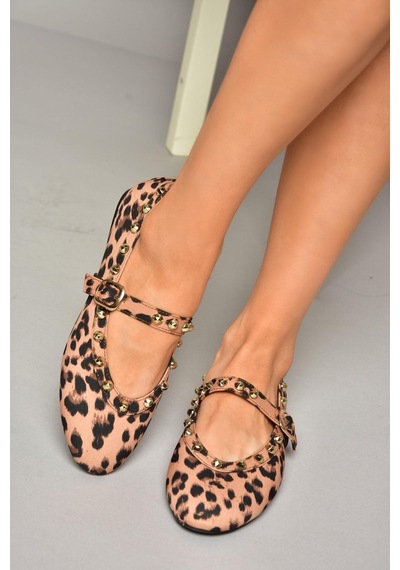 Fox Shoes T820841104 Leopar Kumaş Kadın Babet Leopar-kumaş Leopar