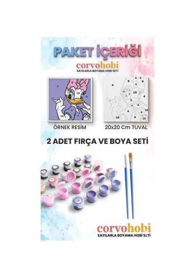 Sayılarla Boyama 20x20 Cm Tuval Seti Fırça Boya Dahil Çıtaya Gerili - Kalp Snap